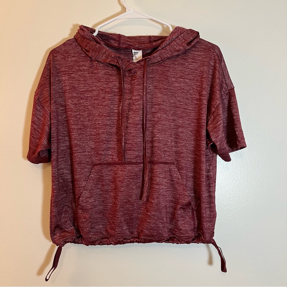 Fabletics Womens Bea Short Sleeve Athletic Hoodie Burgandy Heather Sz S Preowned